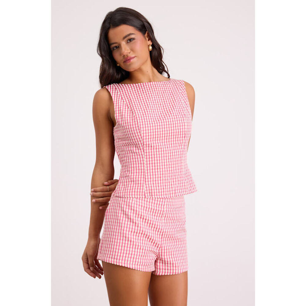 Lulus Harmony Pink Gingham High-rise Shorts - Size M